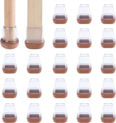 Productafbeelding van Unyqoos® stoelpotjes van vilt – transparante siliconen hoesjes 15–19 mm (0,75–1,25"), 24 stuks, elastische thermoplastische rubberen beschermhoezen voor ronde en vierkante stoelpoten, dempend en krasbestendig