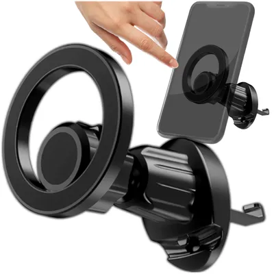 Image de KRUMAD Support magnétique pour téléphone portable dans la voiture, support stable pour smartphone pour la ventilation, pivotant à 360°, support sûr pour téléphone portable dans la voiture, noir