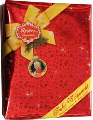Produktbild von Reber, Mozart-Kugeln Barock, 6er Packung, Mozart-Kugeln aus Zartbitter-Schokolade, Gefüllt mit Pistazien-Marzipan, Mandeln und Haselnuss-Nougat, 120g