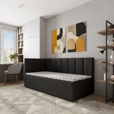 Produktbild von Masseno Boxspringbett BEVE 80x200 cm Komplett-Set mit Bonell Matratze und Topper, Polsterbett mit Bettkästen -Schwarz, KRONOS 07