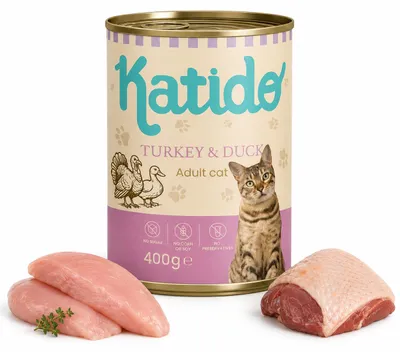 Productafbeelding van KATIDO Turkije met eend - natvoer voor katten - 400g, AI-gegenereerde afbeelding