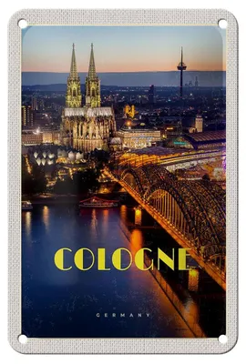 Produktbild von Blechschild Reise 12x18cm Köln Stadt Abend Aussicht Brücke Dom Schild