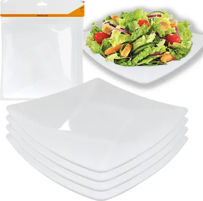 Zdjęcie produktu dla 4X Talerz Plastikowy Kwadratowy 20,5Cm Gruby Zestaw Talerzy 4Szt