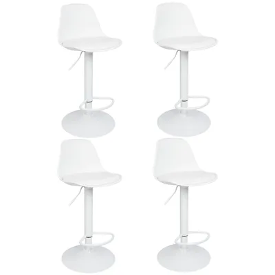 Produktbild von 4er-Set Barhocker Barstuhl höhenverstellbar Bistrohocker drehbar mit Rückenlehne und Fußstütze weiß