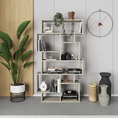 Produktbild von DECORTIE Karmato Modernes Bücherregal Display Unit Sandstein 96 x 26 x 169 cm