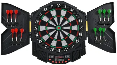 COSTWAY Groot dartbord voor kinderen, dartwerpspel set met 4 kickballen en draagtas, voetbaldart voor tuin, familiespel voor volwassenen en kinderen vanaf 6 jaar, rood zwart wit