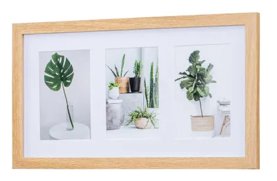 Produktbild von Bilderrahmen Collage 3 Fotos 10x15cm Eiche Optik Natur MDF Holz Passepartout Glasscheibe Fotorahmen Fotogalerie