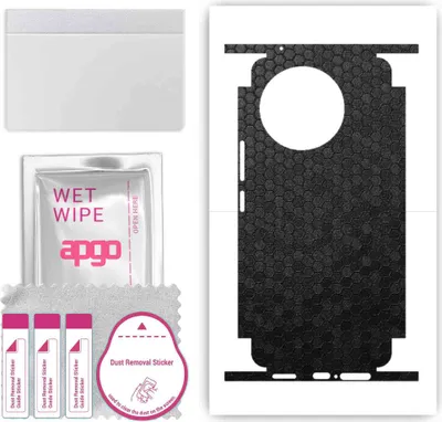 Produktbild von apgo Rückseite + Seiten Schutzfolie, Skin, kompatibel mit Vivo S18e, Hinten Displayschutzfolie aus Vinylfolie, kratzfest, einfache Montage - Schwarze Honigwabe