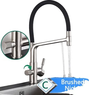 Immagine prodotto di Rubinetto da cucina, struttura in ottone resistente, doppio comando, nichel spazzolato C