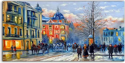 Produktbild von Coloray Acrylbild 100x50  Wandbild Acrylbilder Deko Winter Gebäude Stadt Menschen