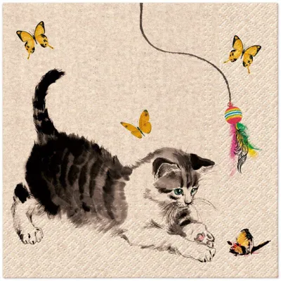Zdjęcie produktu dla Paw Decor Serwetki Dekoracyjne Kot Bibuła Wielokolorowy 33x33cm 20 Szt