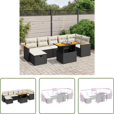 Produktbild von The Living Store 8-tlg. Garten-Sofagarnitur mit Kissen Schwarz Poly Rattan