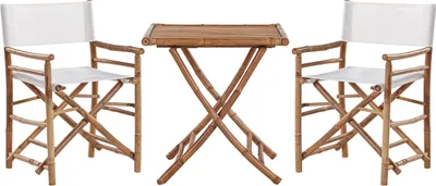Produktbild von BELIANI Balkonset hellbraun Bambusholz Textilbespannung cremeweiß 2 Regiestühle 1 Couchtisch für Garten für Terrasse