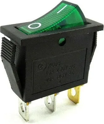 Produktbild von Wippenschalter, 15A 250VAC 3 Pin, Geräteschalter, Grüne Wippe beleuchtet