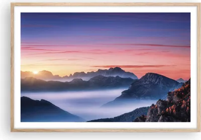 Produktbild von Gerahmtes Poster - Rahmen in heller Eiche - Westen Sonne Berge - 91,5x61 cm - Wand Bild - Wanddeko - Wandbilder - Kunstposter - Wandposter - Bilderrahmen - Bilder - Kunstdruck - P2NAA91x61-4525