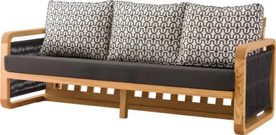 Zdjęcie produktu dla Elegancka czarna 3-osobowa sofa wykonana z tkaniny do użytku na zewnątrz