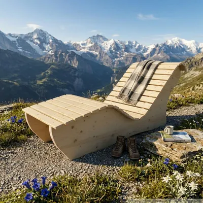 Produktbild von Holzliege Waldsofa Wellenliege Relaxliege "Sigi" Gartenliege Massivholz Fichte gerade 70cm Himmelsliege