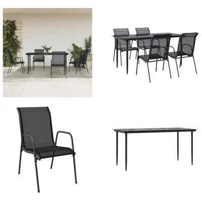 Image de vidaXL Ensemble de jardin 5 pièces noir acier et textilène - Ensemble de jardin - Salon de jardin - Salon d'extérieur - Table de jardin