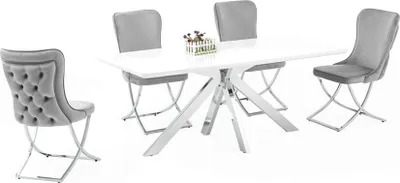 Produktbild von Hochwertig  Esszimmer Set Weiß Garnitur Tisch 4x Stühle Design  Möbel