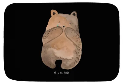 Produktbild von Mr. & Mrs. Panda Badematte Bär Verlust - Schwarz - Geschenk, Badteppich, Teddy, duschmatte, Trauer Trauergeschenk Traurig Trösten Trost Liebeskummer, Badezimmerteppich