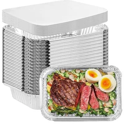 Zdjęcie produktu dla Miski aluminiowe z pokrywką do grillowania bbq zestaw 50 szt 1900ML