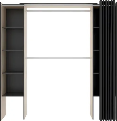 Produktbild von Faltbarer Kleiderschrank DORIAN mit Vorhang - Länge 110/180 cm - Farbe: Eiche und Anthrazit