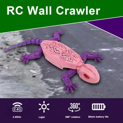 Produktbild von Ferngesteuerter Gecko, 2,4-GHz-RC-Wandkletterer mit LED-Beleuchtung, wiederaufladbares Klettertier mit mehreren Modi, rosa und lila