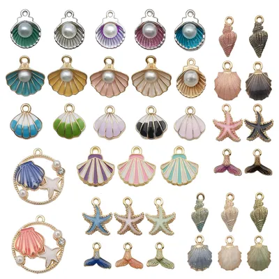 40 Muschel-Seestern-Anhänger, DIY-Schmuck-Charm-Set, Zinklegierung