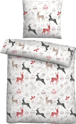 Produktbild von biberna Feinbiber Bettwäsche 0006734 HIRSCHE WEIHNACHTEN color: weiss, size: 1x 135x200 cm + 1x 80x80 cm