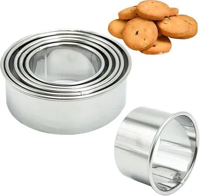 Productafbeelding van Qqdyx5j01 Roestvrijstalen uitsteekvormen, 5 stuks, ringen, koekjesvormen, set voedselringen, koekjes, ronde koekjes, koekjes, 5,5/6,5/7,5/8,5/9,5 cm, zilver