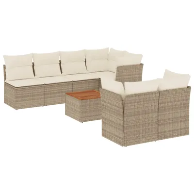 Produktbild von 8-tlg. Garten-Sofagarnitur mit Kissen Beige Poly Rattan