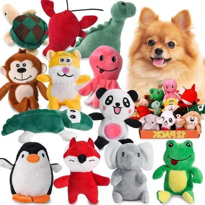 Immagine prodotto di Cucciolo cigolante per cani di piccola e media taglia - Set di giocattoli per cani in peluche da 12 pezzi con cucciolo separato