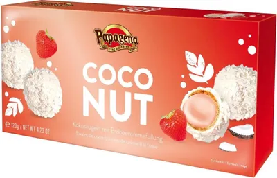 Produktbild von Papagena Kokosbällchen mit Erdbeercreme 120 g