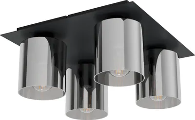 Produktbild von EGLO Deckenleuchte Gorosiba 1, Deckenlampe Rauchglas, Lampe Decke Wohnzimmer, Wohnzimmerlampe aus Metall und Glas bedampft in Schwarz, 38 x 38 cm