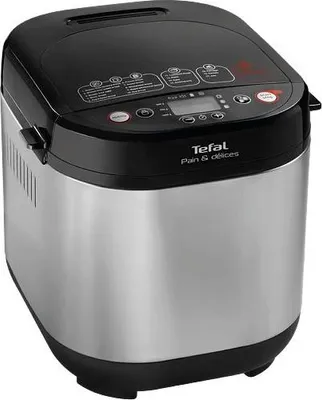 A close-up, slightly angled studio shot of a Tefal bread maker.