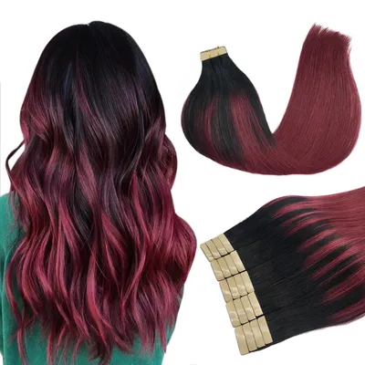 Imagen del producto de Extensiones Remy de cinta adhesiva - Cabello natural, color  intenso que se tiñe de rojo, 35 cm