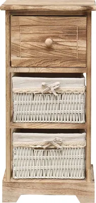 Image de Rebecca Mobili Table de nuit avec 3 tiroirs en bois, marron et blanc