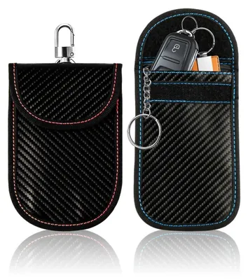 Produktbild von Autoschlüssel Hülle Keyless Go Schutz 2 Stück Rot Blau RFID Blocker Faraday Tasche