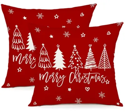 Produktbild von Set mit 2 Kissenbezügen, 45 x 45 cm, dekorative Weihnachtskissen, Leinenkissenbezüge für Sofa, Schlafzimmer, Sessel