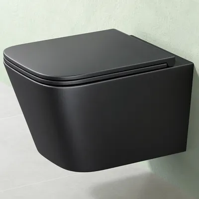Produktbild von Mai & Mai Spülrandlos Wand-WC Hänge-WC Toilette inkl. Softclose WC-Sitz Absenkautomatik Hänge-Toilette easyclean Schwarz matt Aachen112