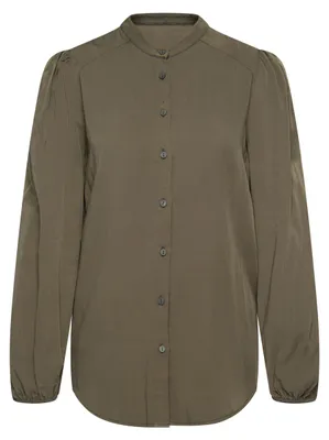 Produktbild von Oliv Bluse mit Stehkragen, langen Ärmeln und elastischen Bündchen Größe L