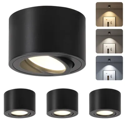 Image de Spots LED encastrables - Noir - Ronds - Dimmables - 7 W - Lot de 4 - Pour chambre, salon et cuisine