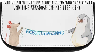 Produktbild von Mr. & Mrs. Panda kosmetiktäschchen Maus Pinguin Geburtstag - Weiß - Geschenk, Happy Birthday, Organizer, Kosmetiktasche, Kulturbeutel, Schminktasche, Geburtstage