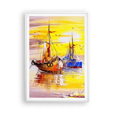 Produktbild von Gerahmtes Poster - Weißer Rahmen - Boote Sonne Meer Reisen - 70x100 cm - Wand Bild - Wanddeko - Wandbilder - Kunstposter - Wandposter - Bilderrahmen - Bilder - Kunstdruck - Wandbild - P2WPA70x100-2882