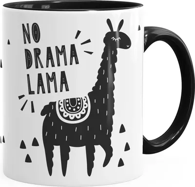 Produktbild von Kaffee-Tasse mit Spruch No Drama Lama Motiv Print Tier Bürotasse lustige Kaffeebecher MoonWorks® schwarz Keramik-Tasse