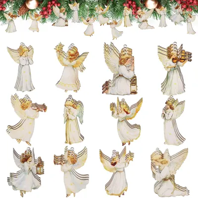 36 Holz-Engel-Anhänger für Weihnachtsbaum, 12 Designs