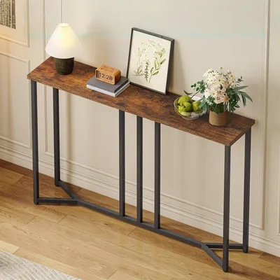 Obrázek produktu pro Úzký konzolový stolek, rozměry 100 x 20 x 80 cm, černá barva, kovová konstrukce, deska z dřevotřísky