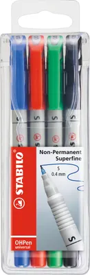 Produktbild von Folienstift - STABILO OHPen universal - wasserlöslich superfein - 4er Pack - grün, rot, blau, schwarz