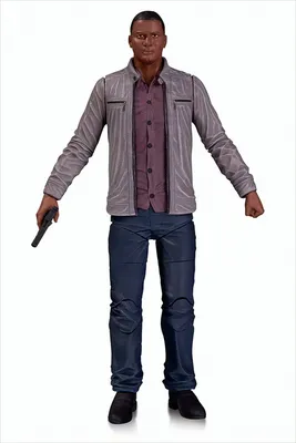 A full-body shot of an action figure of John Tiggle from DC Comics' Arrow TV series, holding a pistol.
