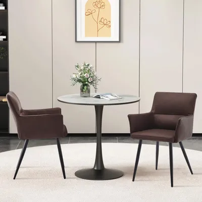 Produktbild von CLIPOP Freizeit Esszimmerstühle 2er-Set aus Kunstleder mit Armlehnen und Rückenlehne,Wohnzimmer-Sessel, braun